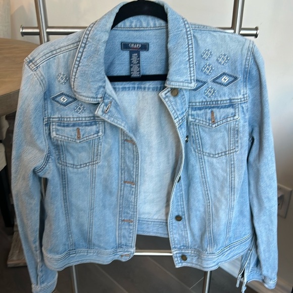 VTG Chaps Women Blue Denim Embroidered Jean Jacket Western Coastal Cowgirl Sz L - Picture 3 of 13